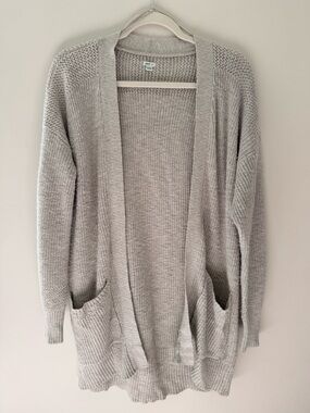 aerie Light Gray Open-Front Knit Cardigan